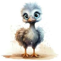 Adorable Watercolor Baby Ostrich Clipart on White Background AI Generated photo
