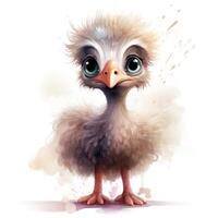 Adorable Watercolor Baby Ostrich Clipart on White Background AI Generated photo