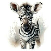 Adorable Watercolor Baby Zebra Clipart on White Background AI Generated photo