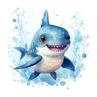 Adorable Watercolor Baby Shark Illustration for Toddler Book AI Generated photo