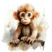 Adorable Watercolor Monkey Clipart on White Background AI Generated photo