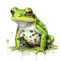 Adorable Watercolor Frog Clipart on White Background AI Generated photo