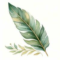 Delicate Boho Style Single Leaf on White Background Watercolor Clipart AI Generated photo