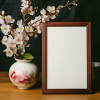 Empty Picture Frame in a Japanese Tatami Room AI Generated photo
