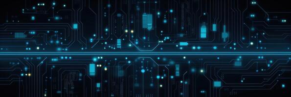 electrónico circuito tablero en oscuro antecedentes ai generado foto