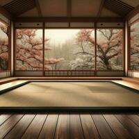 Empty Picture Frame in a Japanese Tatami Room AI Generated photo