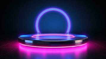 Futuristic Podium with Neon Light Glow AI Generated photo