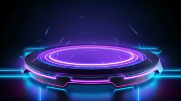 Futuristic Hitech Podium with Neon Light Glow AI Generated photo