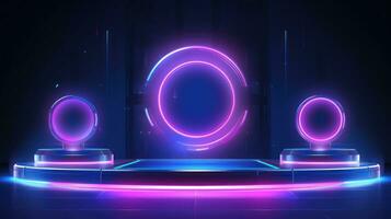 Futuristic Podium with Neon Light Glow AI Generated photo