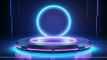 Futuristic Neon Light Podium Glowing with Hitech Vibe AI Generated photo