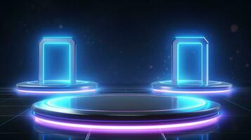 Futuristic Hitech Podium with Neon Light Glow AI Generated photo