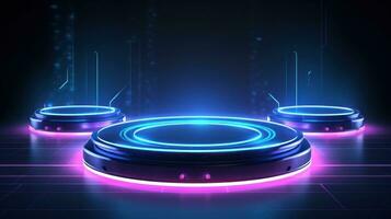 Futuristic HiTech Podium with Neon Glow AI Generated photo