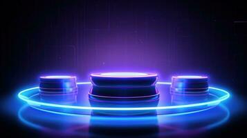 Futuristic Hitech Podium with Neon Light Glow AI Generated photo