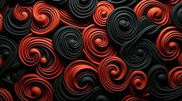 Colorful Licorice Spirals on Black Background AI Generated photo