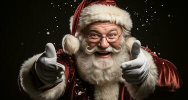 Cheerful Santa Claus Pointing at Blank Advert AI Generated photo