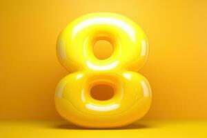 Floating Inflatable Number 8 Against Yellow Background AI Generated photo