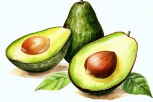 Watercolor Avocado Clipart on White Background AI Generated photo