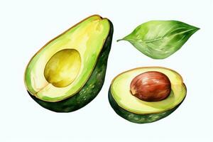 Watercolor Avocado Clipart on White Background AI Generated photo
