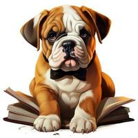 Adorable English Bulldog Cartoon Style for Toddler Book Clipart on White Background AI Generated photo