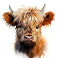Adorable Baby Highland Cow Clipart on White Background AI Generated photo