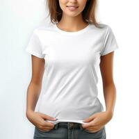 Blank white tshirt mockup on white background AI Generated photo