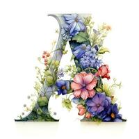 Floral Letter A Clipart on White Background AI Generated photo