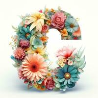 Floral Letter C Clipart on White Background AI Generated photo