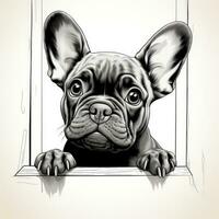 Curious French Bulldog Peeking Coloring Page AI Generated photo