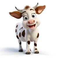 gracioso pequeño vaca en pixar estilo clipart en blanco antecedentes ai generado foto