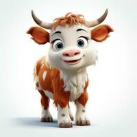 gracioso pequeño vaca en pixar estilo clipart en blanco antecedentes ai generado foto