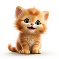 adorable estilo pixar clipart de un gracioso pequeño gatito en blanco antecedentes ai generado foto