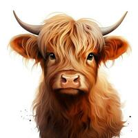 Funny Highland Cow Clipart on White Background AI Generated photo