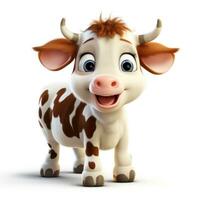 gracioso pequeño vaca en pixar estilo clipart en blanco antecedentes ai generado foto