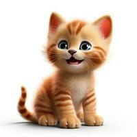 adorable estilo pixar clipart de un gracioso pequeño gatito en blanco antecedentes ai generado foto