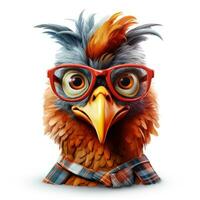 Hilarious Cartoon Chicken with Glasses on White Background AI Generated photo