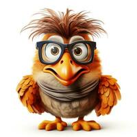 Hilarious Cartoon Chicken with Glasses on White Background AI Generated photo