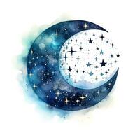 Celestial Watercolor Moon and Stars in Galaxy Style AI Generated photo