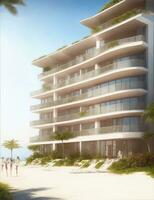 apartment building exterior design, in a resort on the sea illustration photo