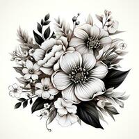 minimalista negro y blanco flor guirnalda para colorante libro ai generado foto
