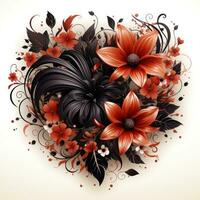 Gothic Style Flower Heart Clipart on White Background AI Generated photo