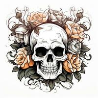 Minimalist Skull with Roses Coloring Page AI Generated photo