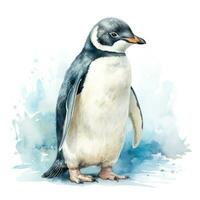 Adorable Handpainted Watercolor Penguin Clipart on White Background AI Generated photo