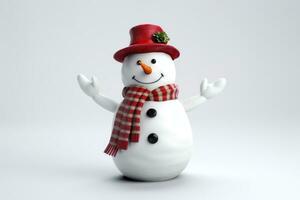 Cheerful Snowman on White Studio Background AI Generated photo