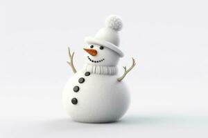 Cheerful Snowman on White Studio Background AI Generated photo