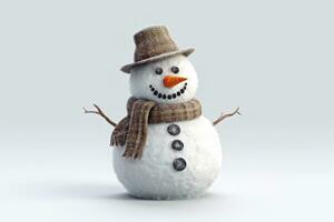Joyful Snowman on White Studio Background AI Generated photo