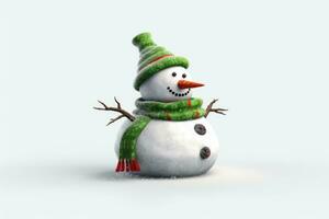 Cheerful Snowman on White Studio Background AI Generated photo