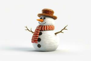 Joyful Snowman on White Studio Background AI Generated photo