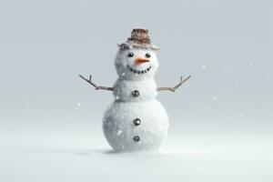 Cheerful Snowman on White Studio Background AI Generated photo