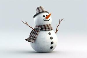 Cheerful Snowman on White Studio Background AI Generated photo