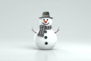 Joyful Snowman on White Studio Background AI Generated photo